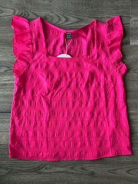 SHEIN Hot Pink Ruffle Sleeve Textured Blouse